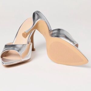 The Drop Silver Mules High Heel Shoes Sz 9.5 Slipons Square Heel